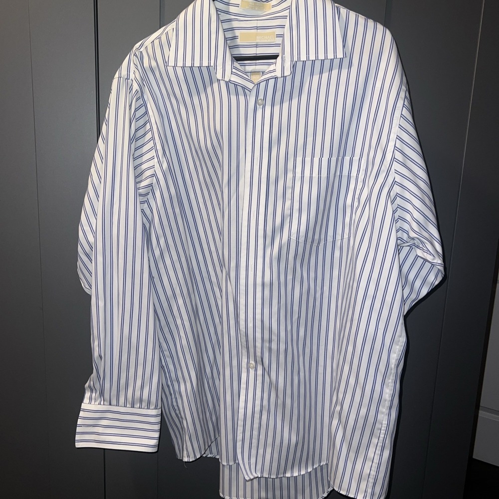 Michael Michael Kors Blue Dress Shirt Striped Men's Size 17 1/2 XLarge No Iron